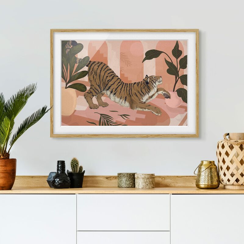 

Póster enmarcado - Illustrazione Tiger in rosa pastello pittura Dimensión LxA: 40cm x 55cm, Marco: Roble