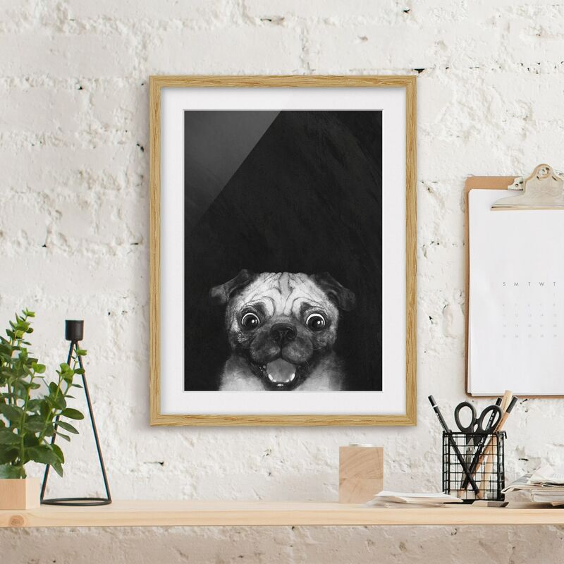 

Póster enmarcado - Illustrazione Pug Dog Pittura Su Bianco e nero Dimensión LxA: 40cm x 30cm, Marco: Roble