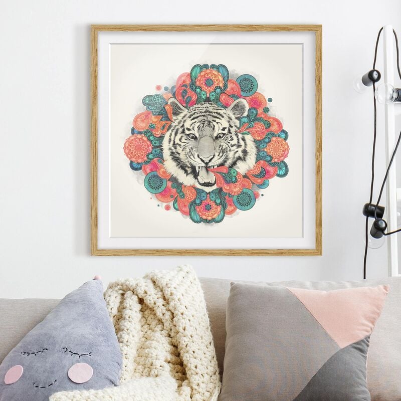 

Póster enmarcado - Illustrazione Tiger disegno Mandala Paisley Dimensión LxA: 50cm x 50cm, Marco: Roble
