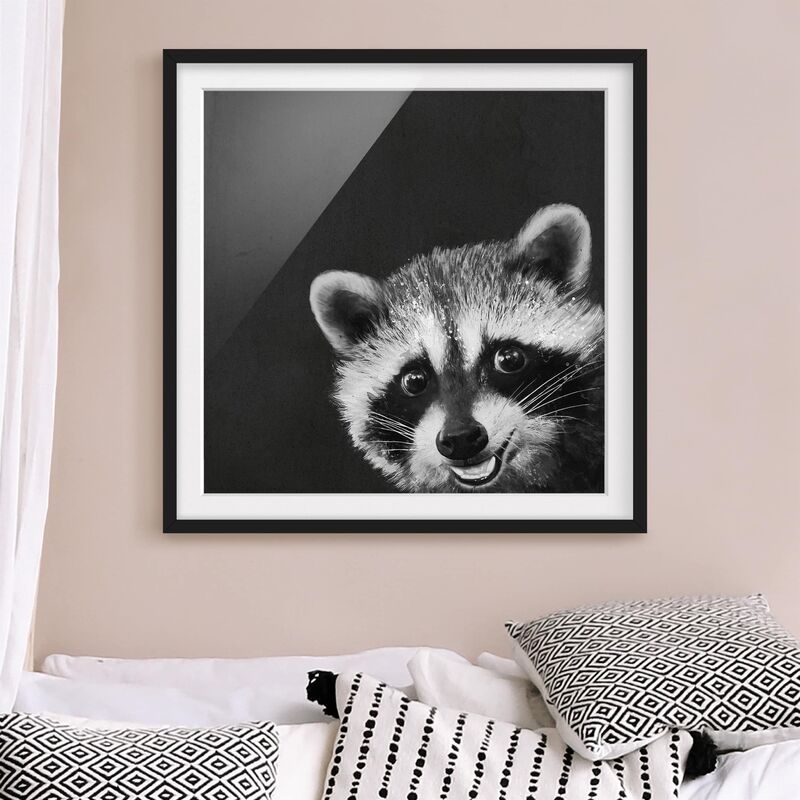 

Póster enmarcado - Illustrazione Raccoon Monochrome Pittura Dimensión LxA: 30cm x 30cm, Marco: Negro