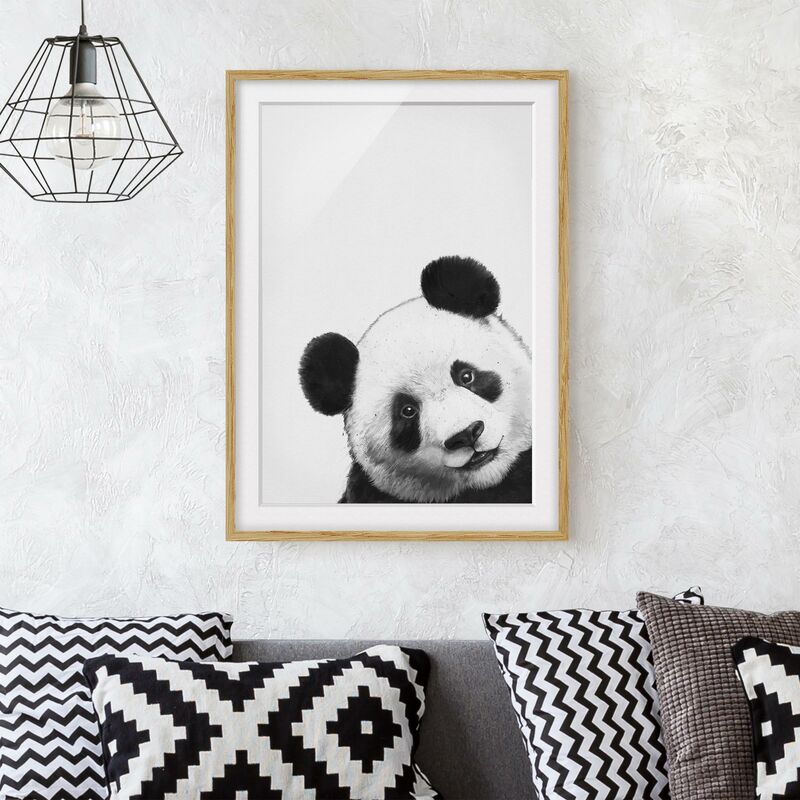

Póster enmarcado - Illustrazione pittura Panda Bianco e nero Dimensión LxA: 55cm x 40cm, Marco: Roble