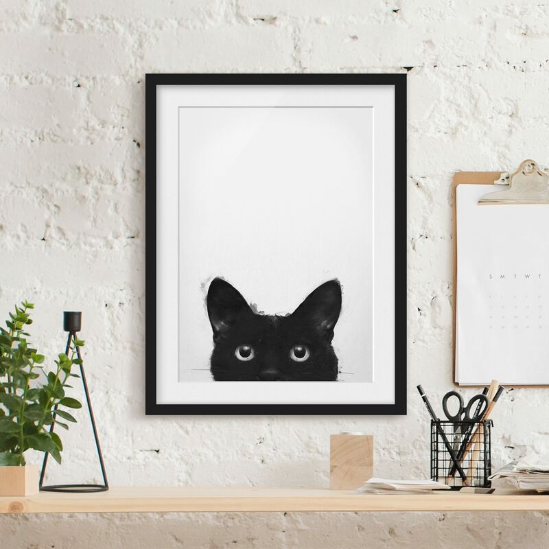 

Póster enmarcado - Illustrazione pittura Gatto nero su bianco Dimensión LxA: 40cm x 30cm, Marco: Negro
