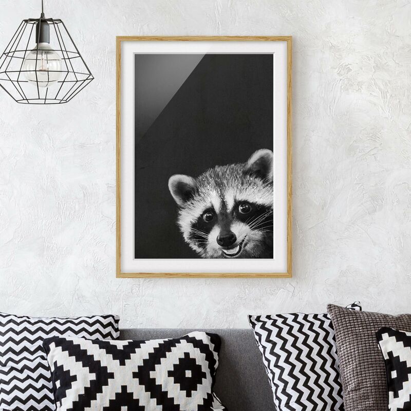 

Póster enmarcado - Illustrazione Raccoon Monochrome Pittura Dimensión LxA: 70cm x 50cm, Marco: Roble