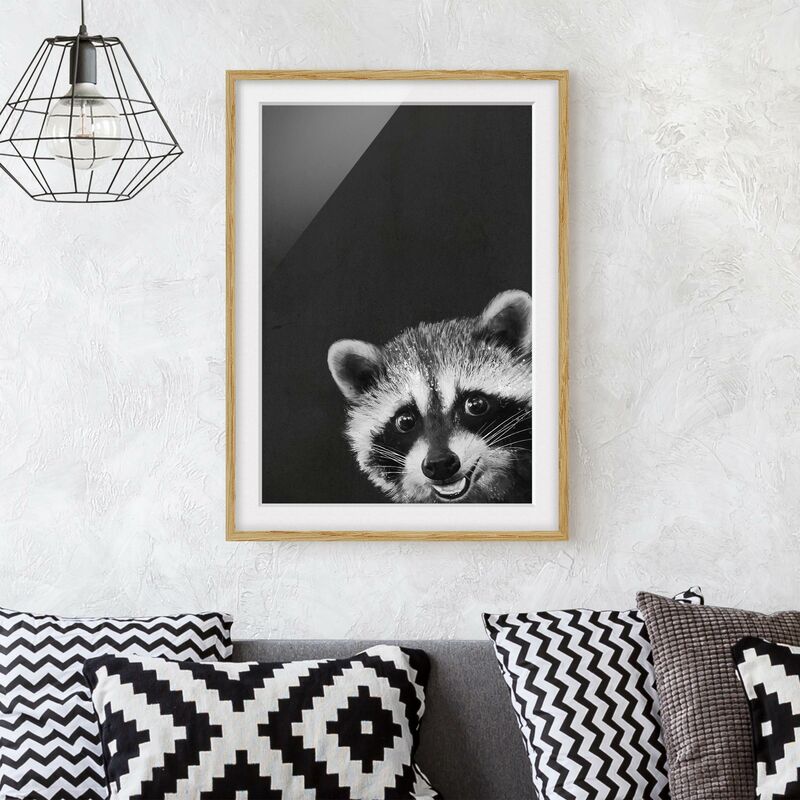 

Póster enmarcado - Illustrazione Raccoon Monochrome Pittura Dimensión LxA: 100cm x 70cm, Marco: Roble