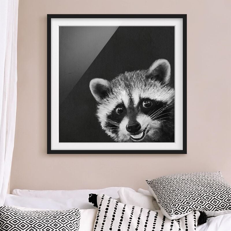 

Póster enmarcado - Illustrazione Raccoon Monochrome Pittura Dimensión LxA: 20cm x 20cm, Marco: Negro