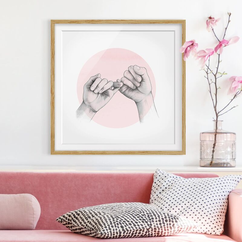 

Póster enmarcado - Illustrazione mani Amicizia Circle Rosa Bianco Dimensión LxA: 30cm x 30cm, Marco: Roble