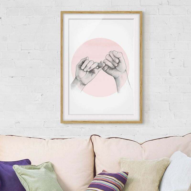 

Póster enmarcado - Illustrazione mani Amicizia Circle Rosa Bianco Dimensión LxA: 100cm x 70cm, Marco: Roble