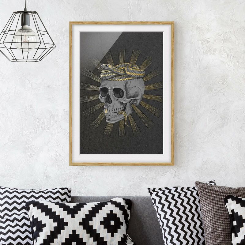 

Póster enmarcado - Illustrazione Cranio e serpente Black Gold Dimensión LxA: 55cm x 40cm, Marco: Roble