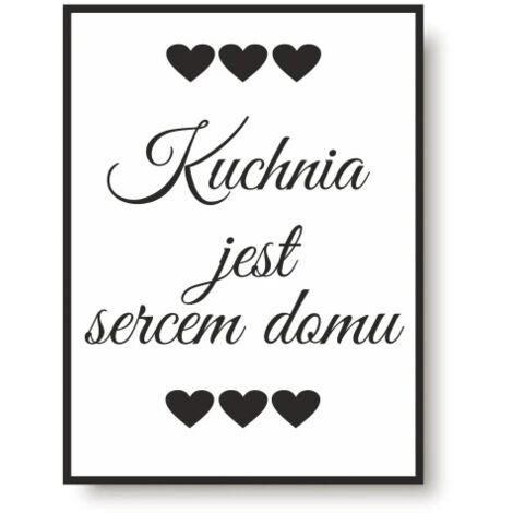 Póster enmarcado Inscripción de pared de cocina en blanco y negro La cocina es el corazón...