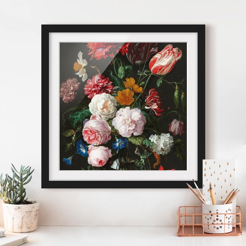 

Póster enmarcado - Jan Davidsz De Heem - Natura morta con fiori in un vaso di vetro Dimensión LxA: 70cm x 70cm, Marco: Negro