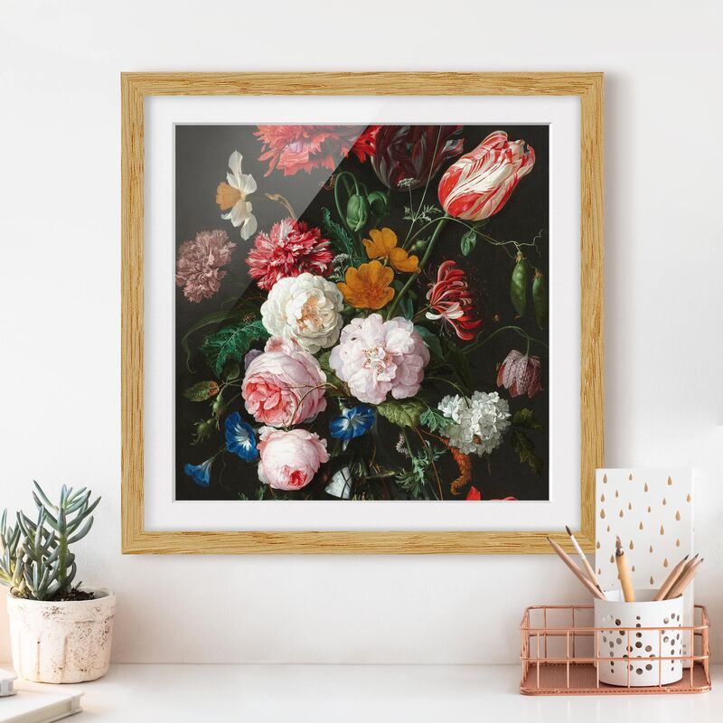 

Póster enmarcado - Jan Davidsz De Heem - Natura morta con fiori in un vaso di vetro Dimensión LxA: 20cm x 20cm, Marco: Roble