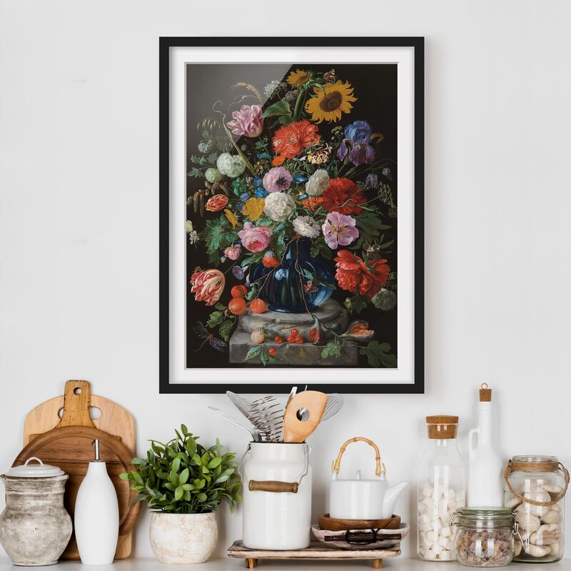 

Póster enmarcado - Jan Davidsz De Heem - Tulips, A Sunflower, An Iris And Other Flowers In A Glass Vase On The Marble Base Of A Column Dimensión LxA: