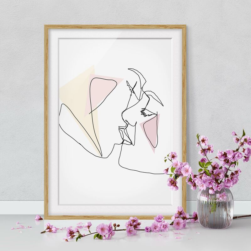 

Póster enmarcado - Bacio Faces Line Art Dimensión LxA: 40cm x 30cm, Marco: Roble