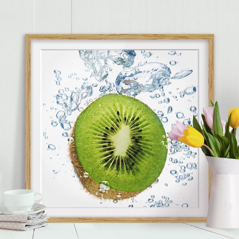 

Póster enmarcado - Kiwi Bubbles Dimensión LxA: 30cm x 30cm, Marco: Roble