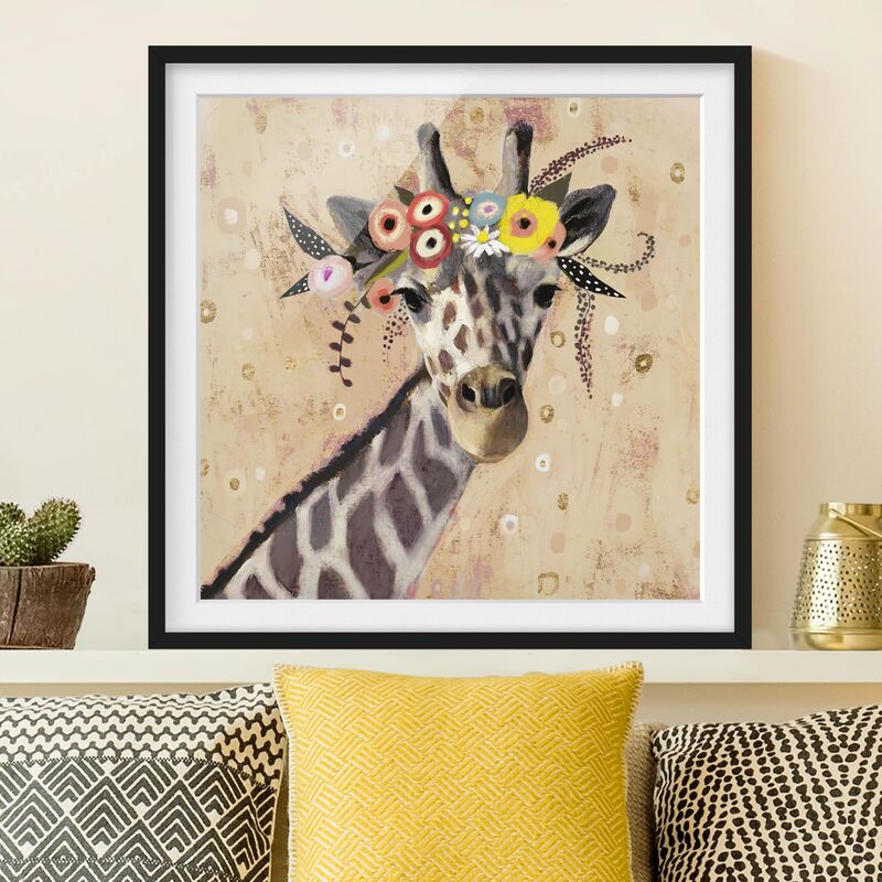 

Póster enmarcado - Klimt Giraffe Dimensión LxA: 20cm x 20cm, Marco: Negro