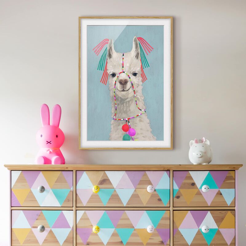 

Póster enmarcado - Lama Con Gioielli Ii Dimensión LxA: 100cm x 70cm, Marco: Roble