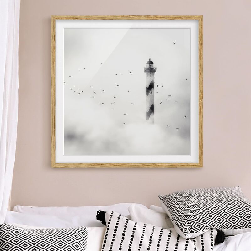 

Póster enmarcado - Lighthouse In The Fog Dimensión LxA: 70cm x 70cm, Marco: Roble