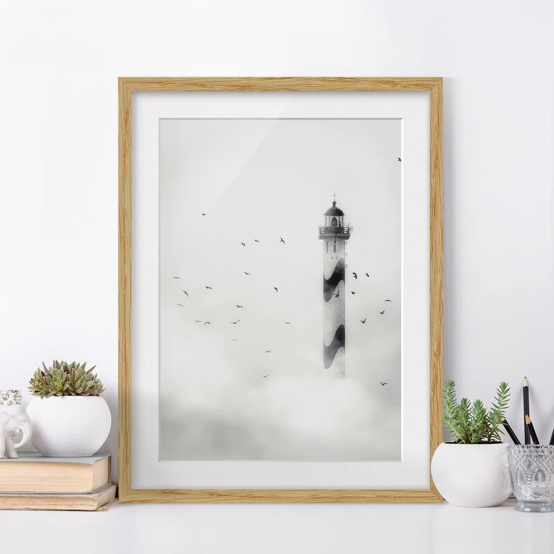

Póster enmarcado - Lighthouse In The Fog Dimensión LxA: 40cm x 30cm, Marco: Roble