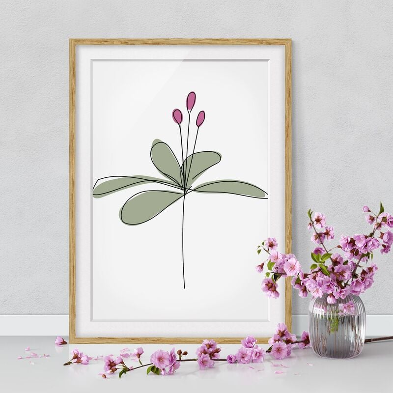 

Póster enmarcado - Lily Line Art Dimensión LxA: 70cm x 50cm, Marco: Roble