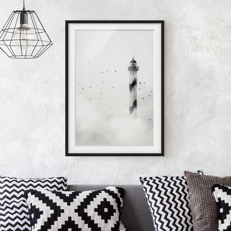 

Póster enmarcado - Lighthouse In The Fog Dimensión LxA: 24cm x 18cm, Marco: Negro