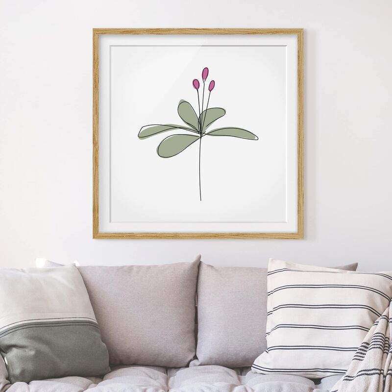 

Póster enmarcado - Lily Line Art Dimensión LxA: 50cm x 50cm, Marco: Roble