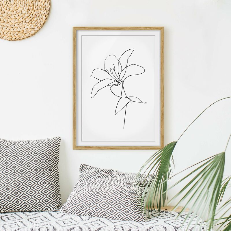 

Póster enmarcado - Fiore Line Art Nero Bianco Dimensión LxA: 40cm x 30cm, Marco: Roble