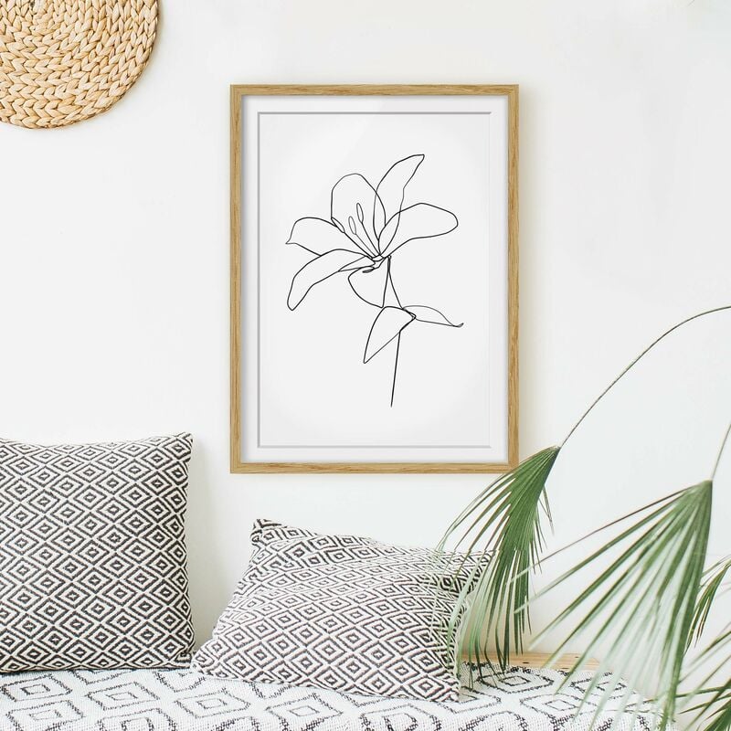 

Póster enmarcado - Fiore Line Art Nero Bianco Dimensión LxA: 100cm x 70cm, Marco: Roble