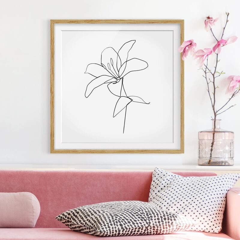 

Póster enmarcado - Fiore Line Art Nero Bianco Dimensión LxA: 20cm x 20cm, Marco: Roble