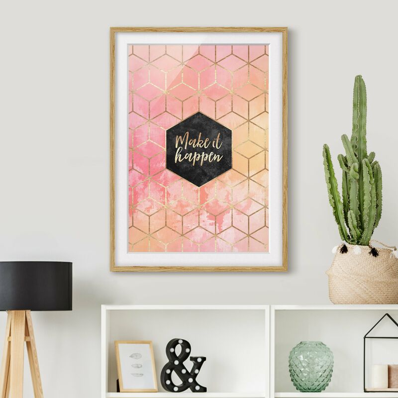 

Póster enmarcado - Make It Happen Geometria pastello Dimensión LxA: 70cm x 50cm, Marco: Roble