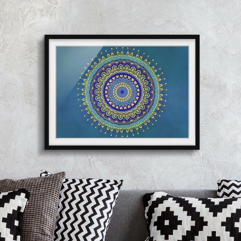 

Póster enmarcado - Mandala Blue Gold Dimensión LxA: 70cm x 100cm, Marco: Negro