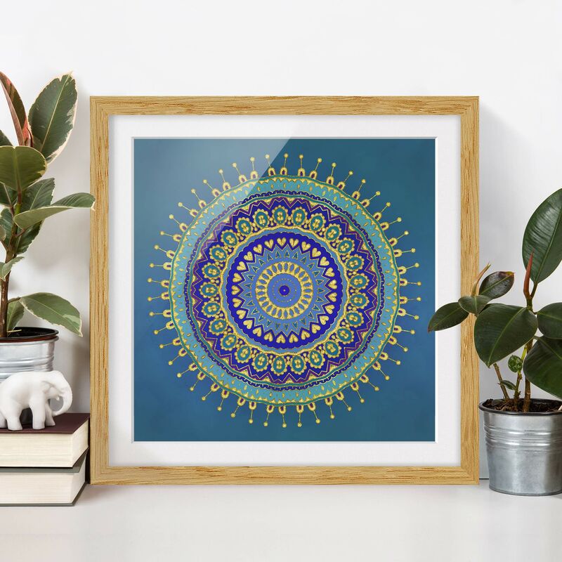 

Póster enmarcado - Mandala Blue Gold Dimensión LxA: 70cm x 70cm, Marco: Roble