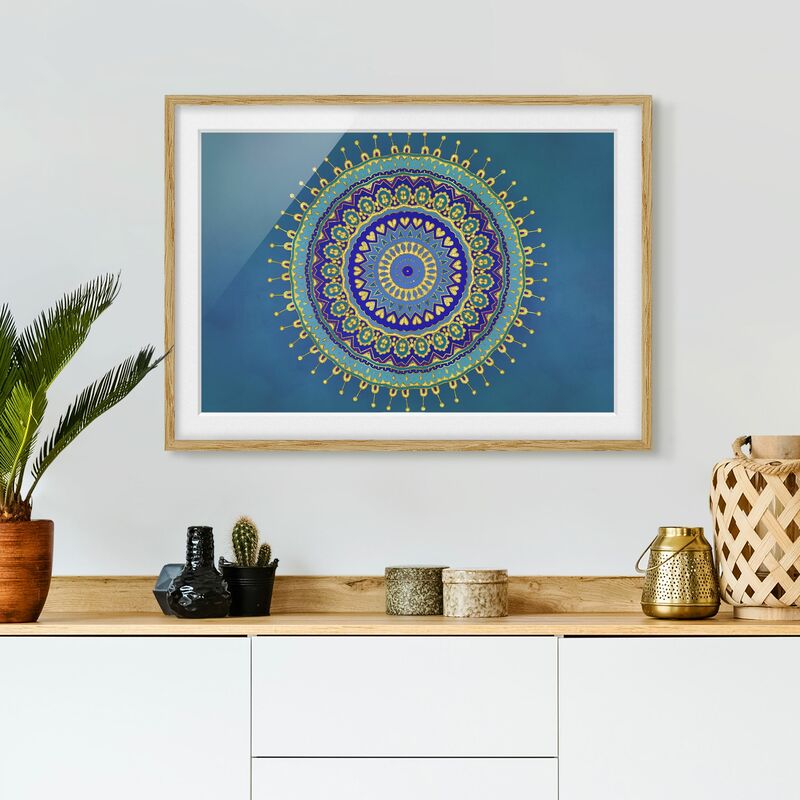 

Póster enmarcado - Mandala Blue Gold Dimensión LxA: 40cm x 55cm, Marco: Roble