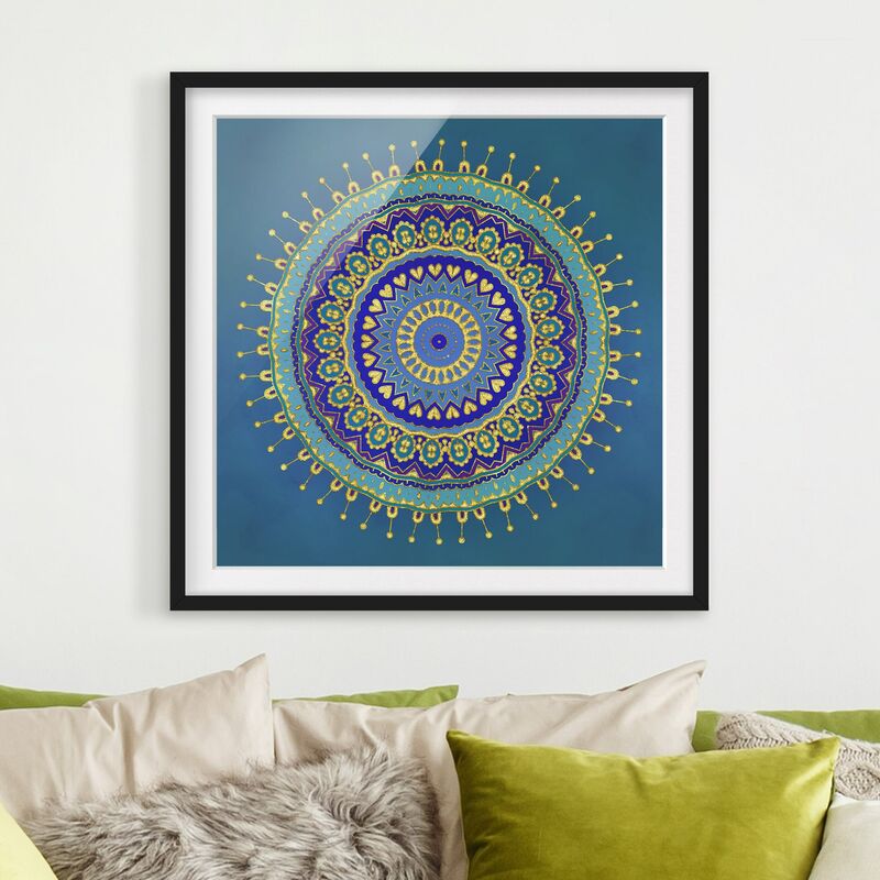 

Póster enmarcado - Mandala Blue Gold Dimensión LxA: 20cm x 20cm, Marco: Negro