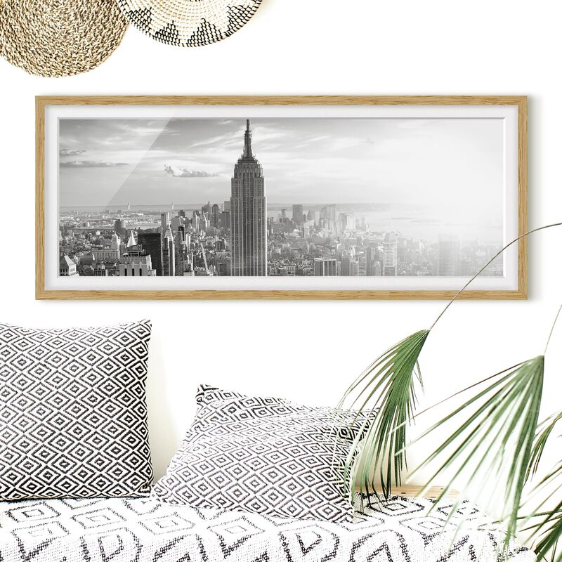 

Póster enmarcado - Skyline Di Manhattan Dimensión LxA: 50cm x 130cm, Marco: Roble