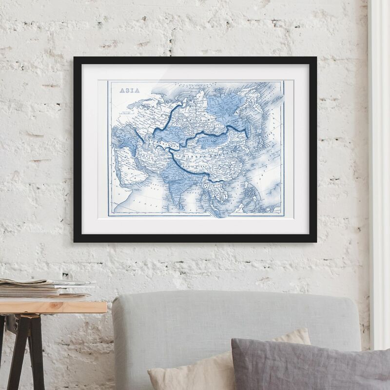 

Póster enmarcado - Map In Blue Tones - Asia Dimensión LxA: 50cm x 70cm, Marco: Negro