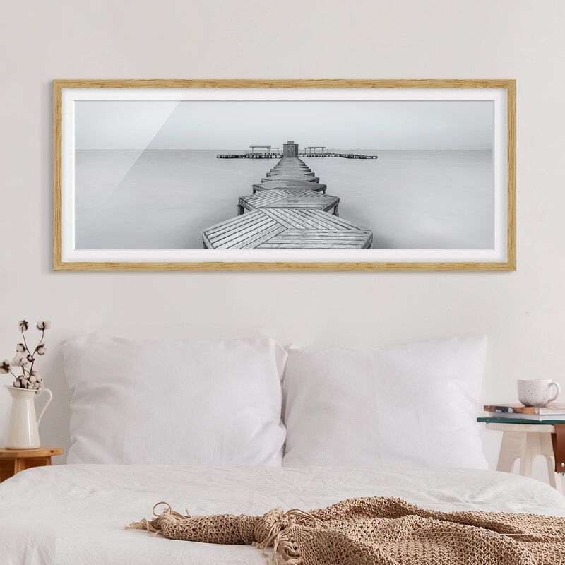 

Póster enmarcado - Molo in legno Bianco e nero Dimensión LxA: 50cm x 130cm, Marco: Roble
