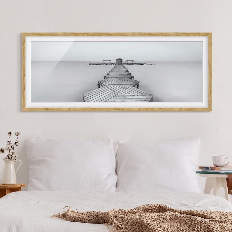

Póster enmarcado - Molo in legno Bianco e nero Dimensión LxA: 30cm x 75cm, Marco: Roble
