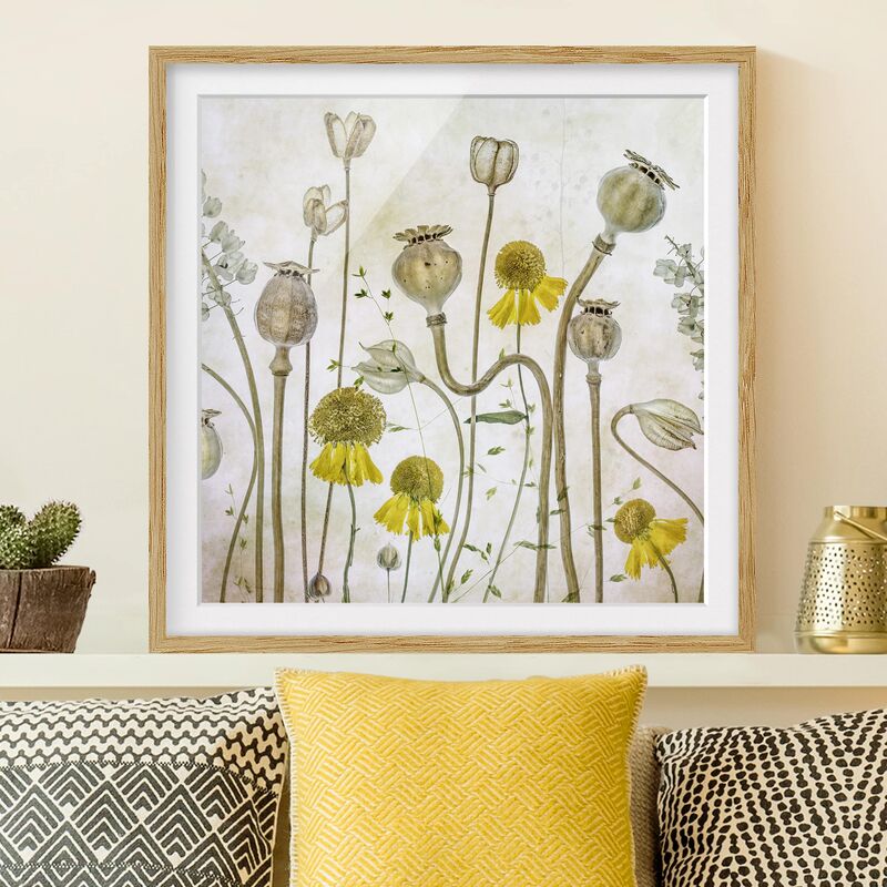 

Póster enmarcado - Mohn And Helenium Dimensión LxA: 30cm x 30cm, Marco: Roble