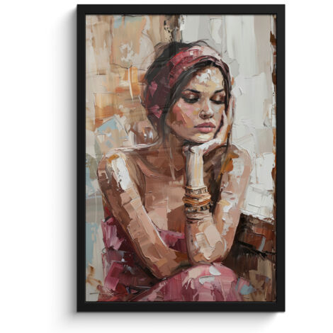 PÓSTER ENMARCADO Mujer - Pintura - Retrato - Moderno Decoracion Pared Salon 40x60