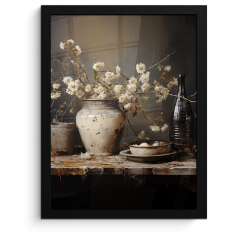 PÓSTER ENMARCADO Naturaleza muerta - Flores - Ramo - Jarrón - Vino Decorativos de Salon 30x40