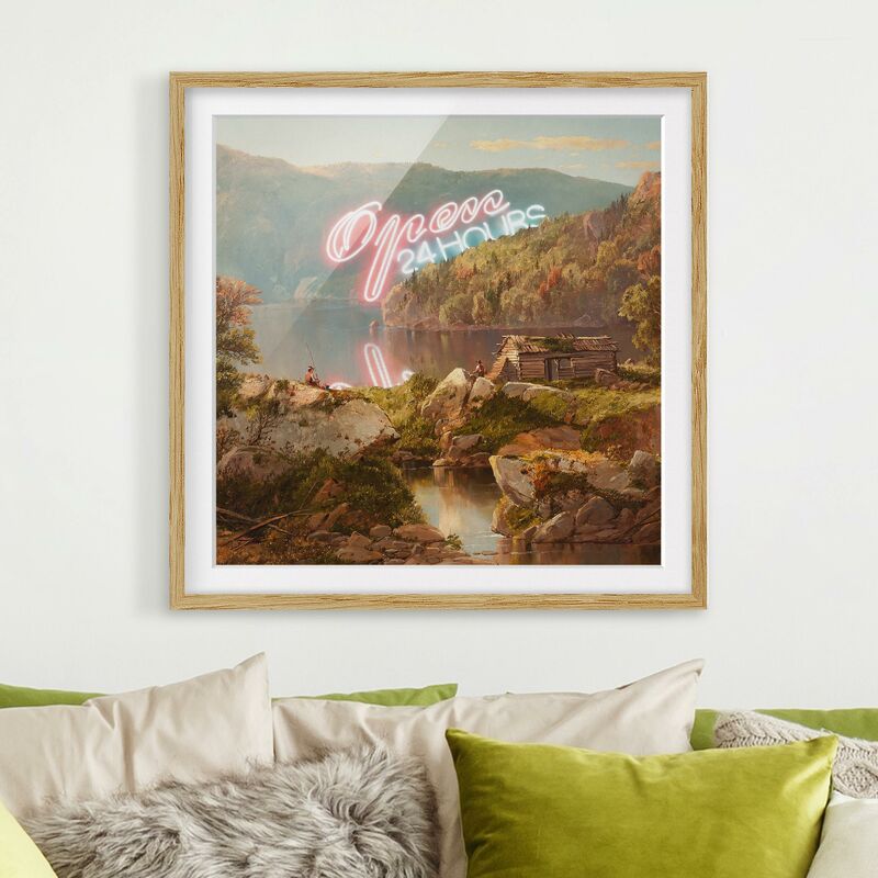 

Póster enmarcado - Aperto 24 ore Dimensión LxA: 70cm x 70cm, Marco: Roble