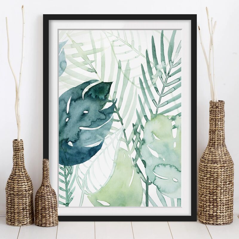 

Póster enmarcado - Fronde Di Palma Di Colore Dell'Acqua Che Io Dimensión LxA: 100cm x 70cm, Marco: Negro
