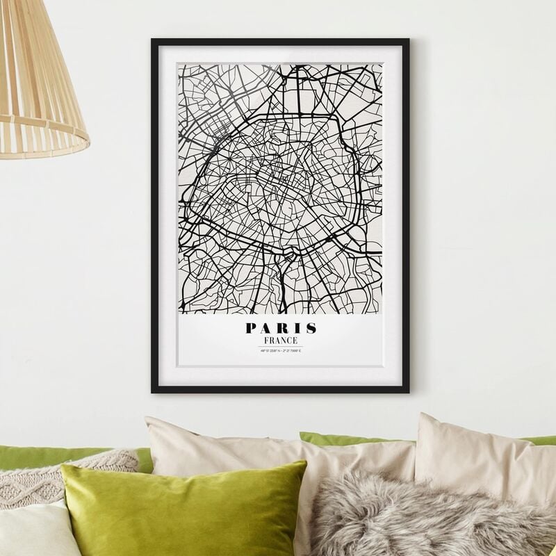 

Póster enmarcado - Paris City Map - Classic Dimensión LxA: 55cm x 40cm, Marco: Negro