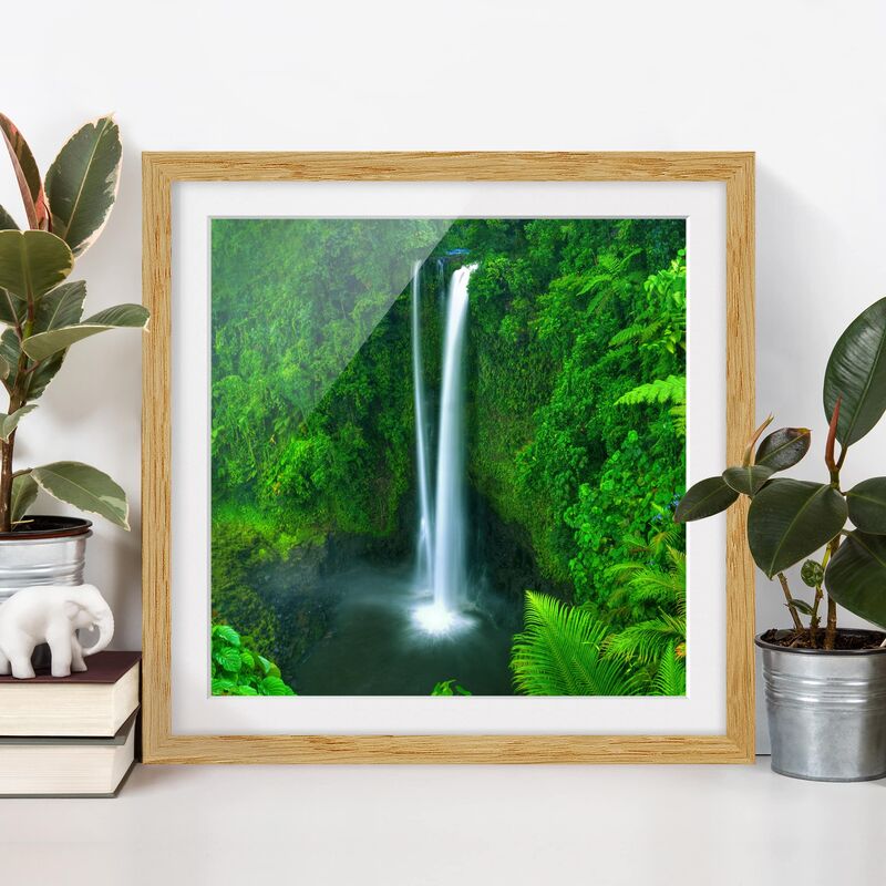 

Póster enmarcado - Paradisiacal Waterfall Dimensión LxA: 20cm x 20cm, Marco: Roble