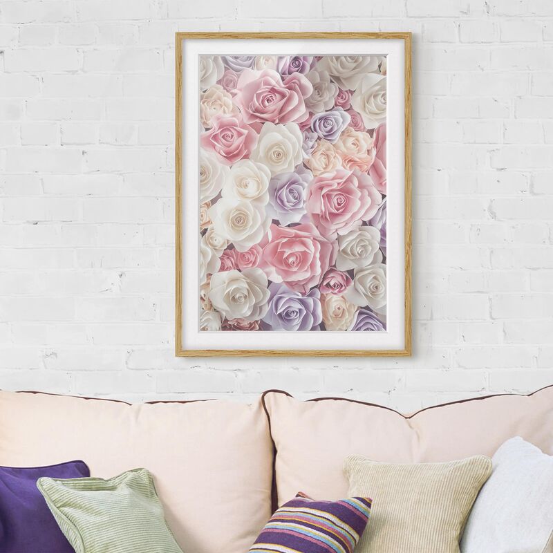 

Póster enmarcado - Pastel Paper Art Roses Dimensión LxA: 40cm x 30cm, Marco: Roble