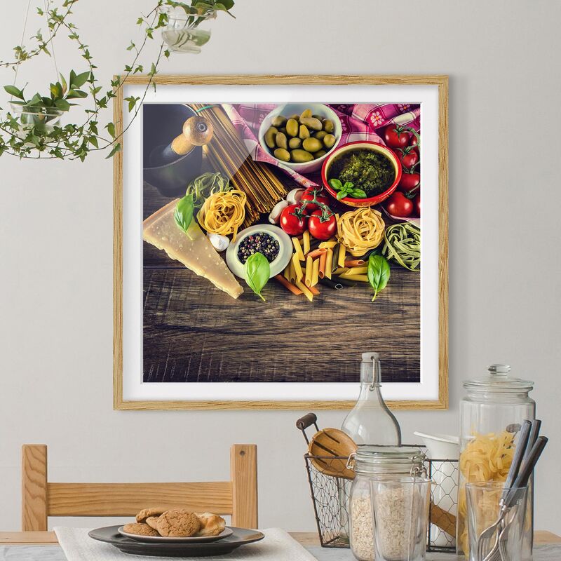 

Póster enmarcado - Pasta Dimensión LxA: 30cm x 30cm, Marco: Roble