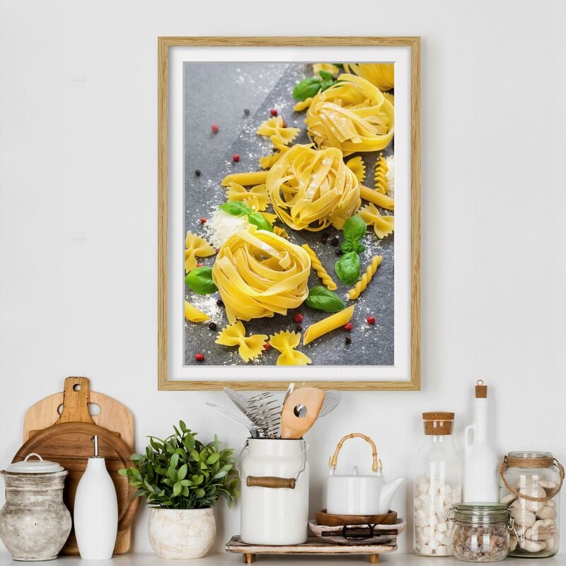 

Póster enmarcado - Pastamix Con Basilico Dimensión LxA: 55cm x 40cm, Marco: Roble