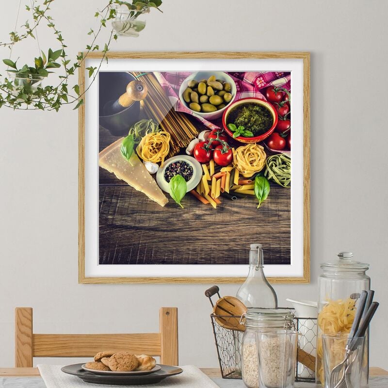 

Póster enmarcado - Pasta Dimensión LxA: 20cm x 20cm, Marco: Roble
