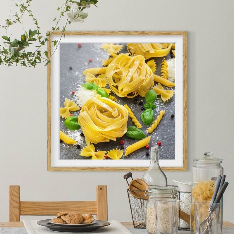 

Póster enmarcado - Pastamix Con Basilico Dimensión LxA: 30cm x 30cm, Marco: Roble
