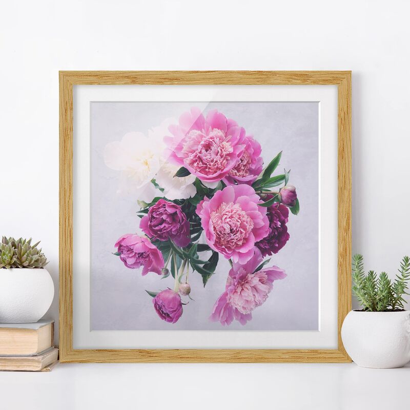 

Póster enmarcado - Peonia Rosa Shabby Bianco Dimensión LxA: 70cm x 70cm, Marco: Roble
